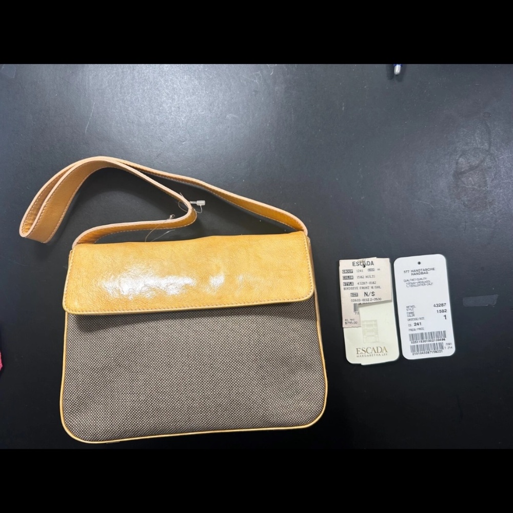 Escada Paten Leather & Wool Shoulder Bag Made In Italy